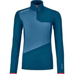 Ortovox Fleece Light Zip Neck Pullover Damen Petrol Blue